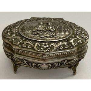 Vintage Ornate Miniature Footed Trinket Jewelry Box Romantic Victorian Oval